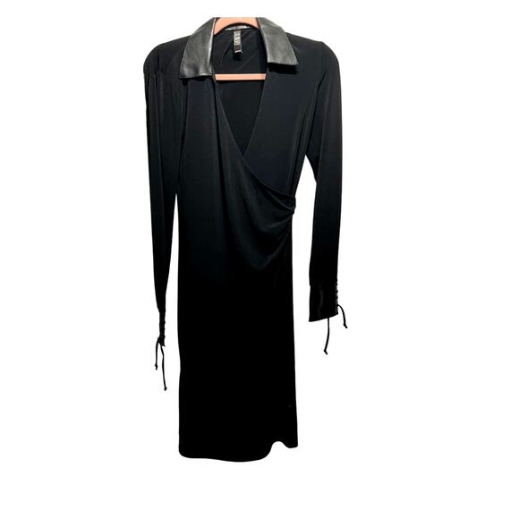 LAUNDRY BY SHELLI SEGAL BLACK L/S DRESS WITH FAUX LEATHER - Picture 1 of 13